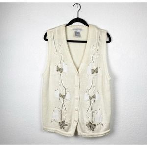 Vintage ugly Christmas sweater vest candle bow embroidered beaded